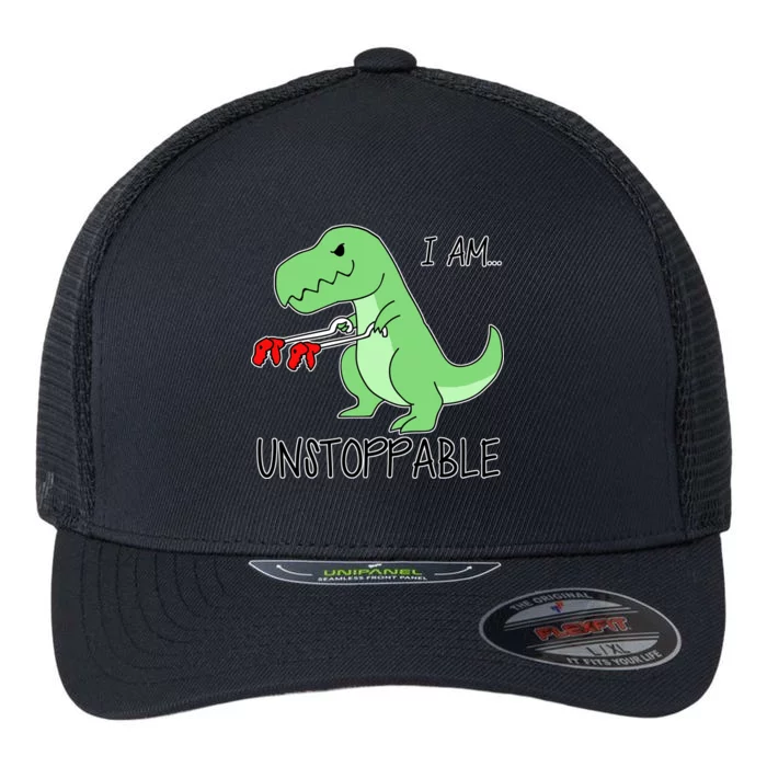 I Am Unstoppable Dinosaur Flexfit Unipanel Trucker Cap