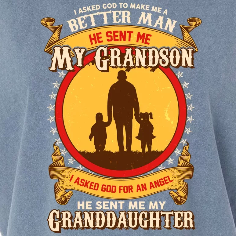 I Asked God to Make Me A Better Man Grandson Granddaughter Garment-Dyed Women's Muscle Tee