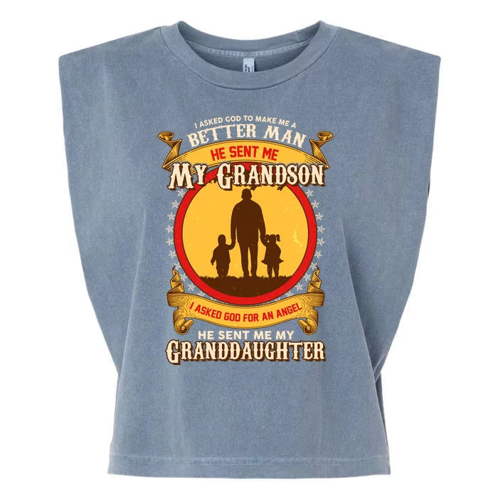 I Asked God to Make Me A Better Man Grandson Granddaughter Garment-Dyed Women's Muscle Tee