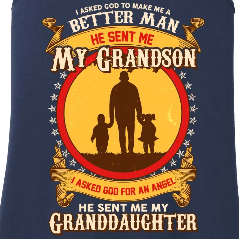 I Asked God to Make Me A Better Man Grandson Granddaughter Ladies Essential Tank