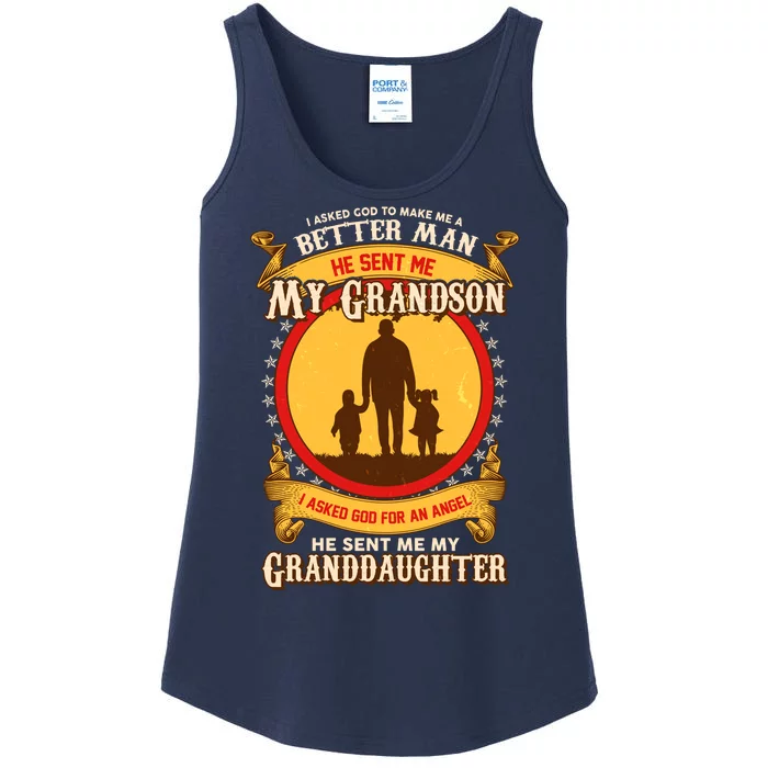 I Asked God to Make Me A Better Man Grandson Granddaughter Ladies Essential Tank