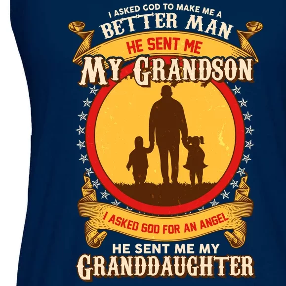 I Asked God to Make Me A Better Man Grandson Granddaughter Ladies Essential Flowy Tank