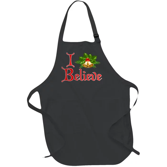 I Believe Christmas Bells Full-Length Apron With Pocket