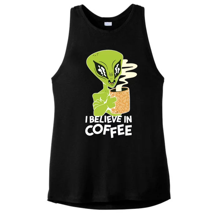 I Believe In Coffee Alien Ladies Tri-Blend Wicking Tank