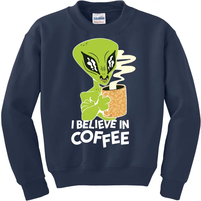 I Believe In Coffee Alien Kids Sweatshirt