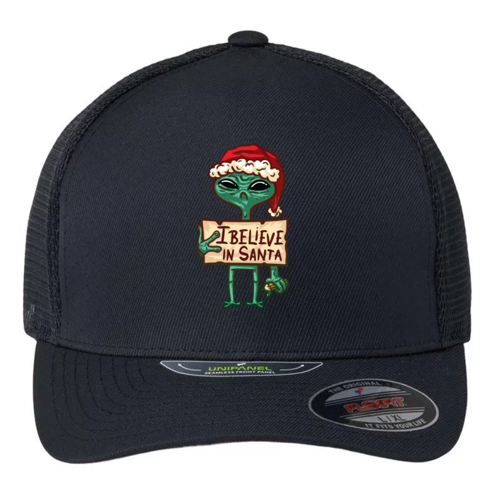 I Believe In Santa Funny Alien Christmas Flexfit Unipanel Trucker Cap