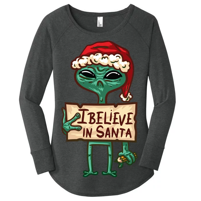 I Believe In Santa Funny Alien Christmas Women's Perfect Tri Tunic Long Sleeve Shirt