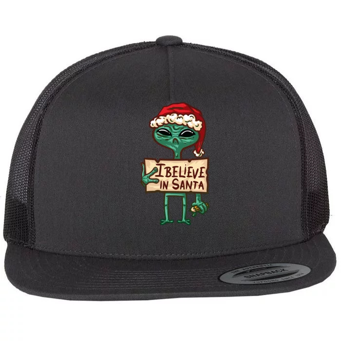 I Believe In Santa Funny Alien Christmas Flat Bill Trucker Hat