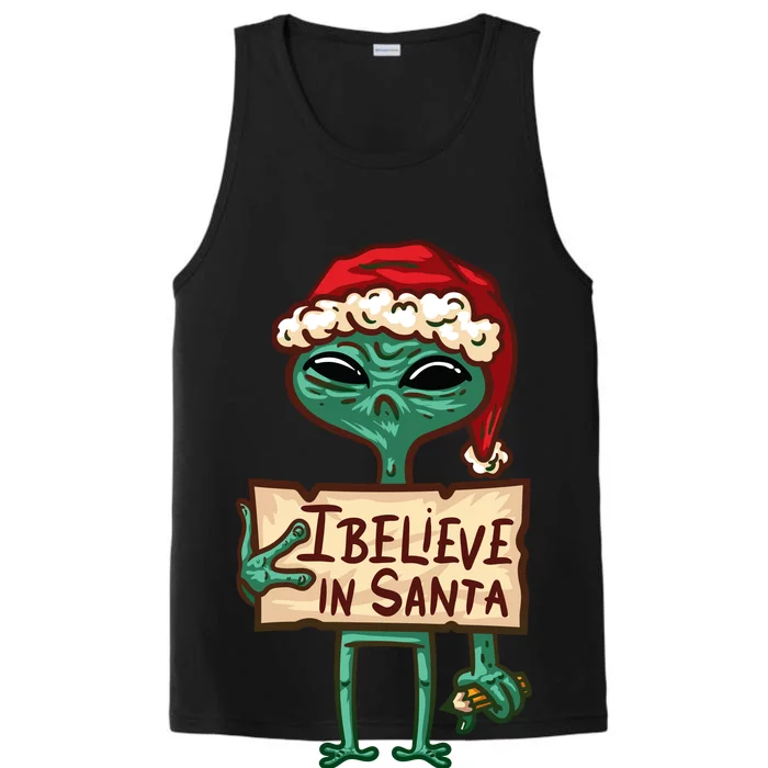 I Believe In Santa Funny Alien Christmas Performance Tank