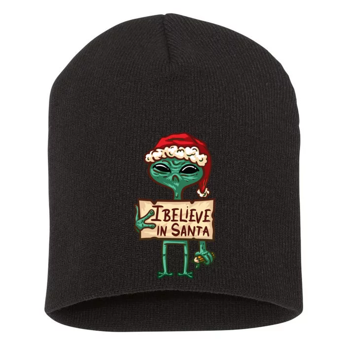 I Believe In Santa Funny Alien Christmas Short Acrylic Beanie