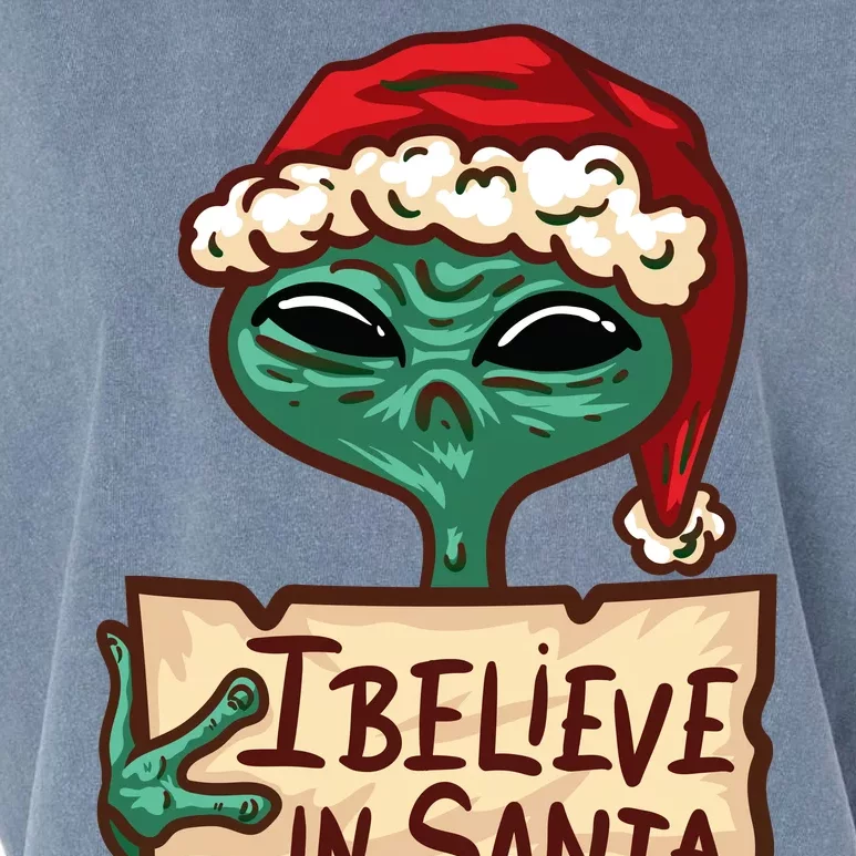 I Believe In Santa Funny Alien Christmas Garment-Dyed Women's Muscle Tee