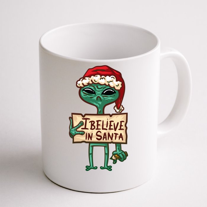 I Believe In Santa Funny Alien Christmas Front & Back Coffee Mug