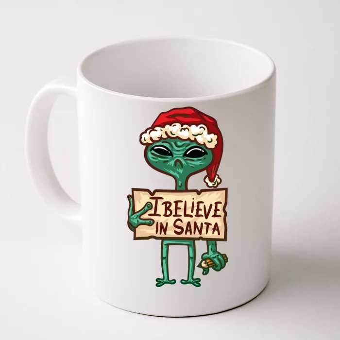 I Believe In Santa Funny Alien Christmas Front & Back Coffee Mug