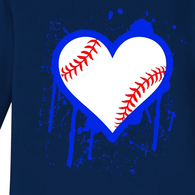 I Bleed Blue Baseball Heart Baby Long Sleeve Bodysuit