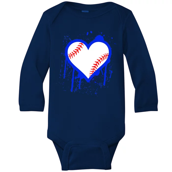 I Bleed Blue Baseball Heart Baby Long Sleeve Bodysuit