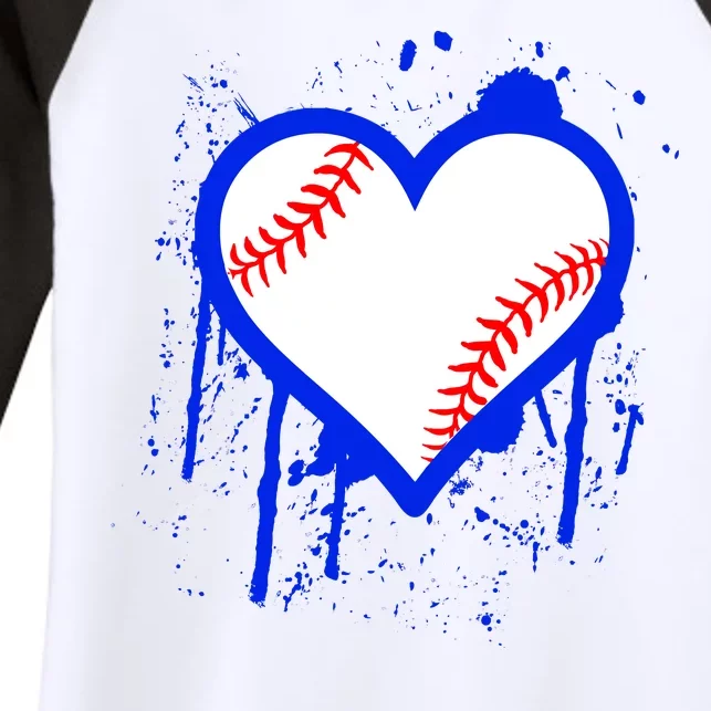 I Bleed Blue Baseball Heart Women's Tri-Blend 3/4-Sleeve Raglan Shirt