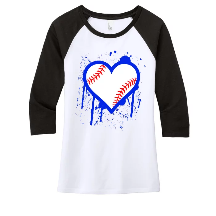 I Bleed Blue Baseball Heart Women's Tri-Blend 3/4-Sleeve Raglan Shirt