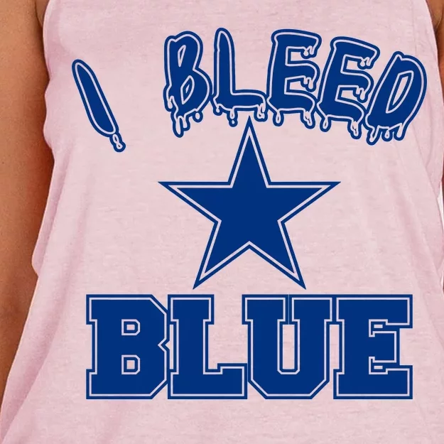 I Bleed Blue Dallas, Texas Fan Pride Women's Knotted Racerback Tank