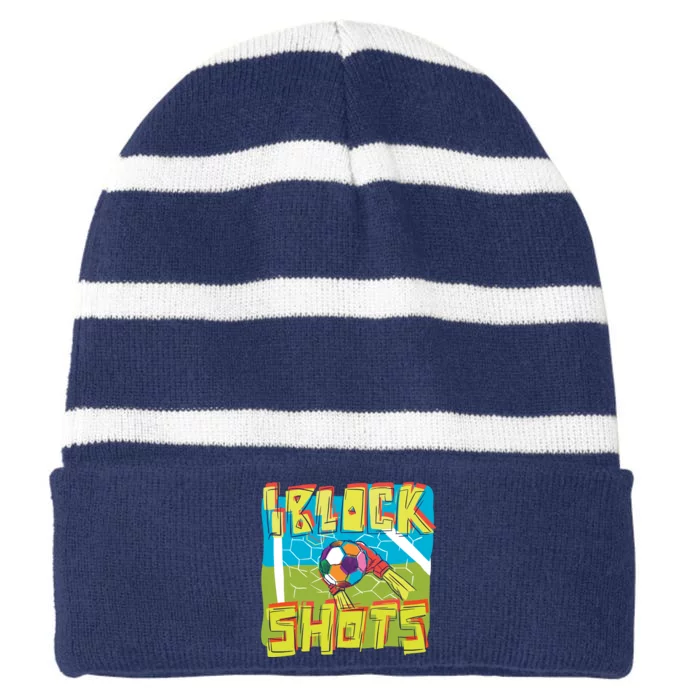 I Block Shots Striped Beanie with Solid Band