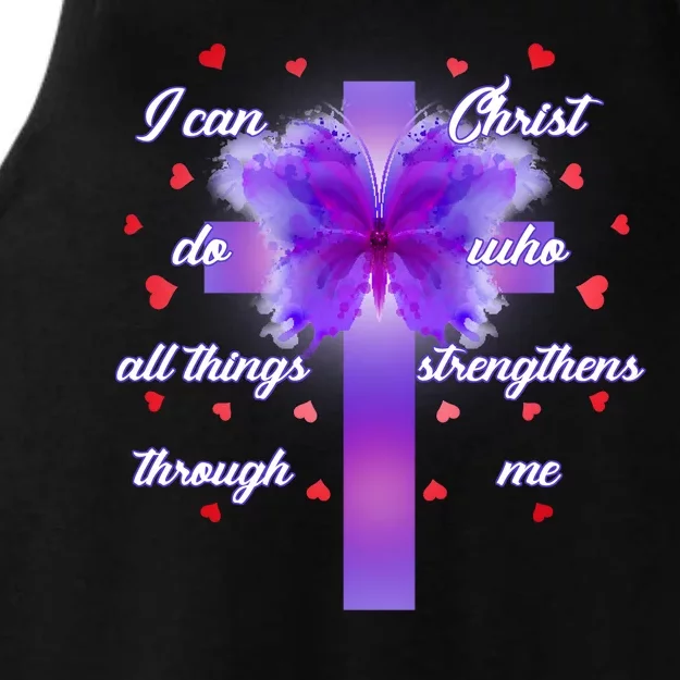 I Can Do All Things Through Christ Butterfly Cross Ladies Tri-Blend Wicking Tank