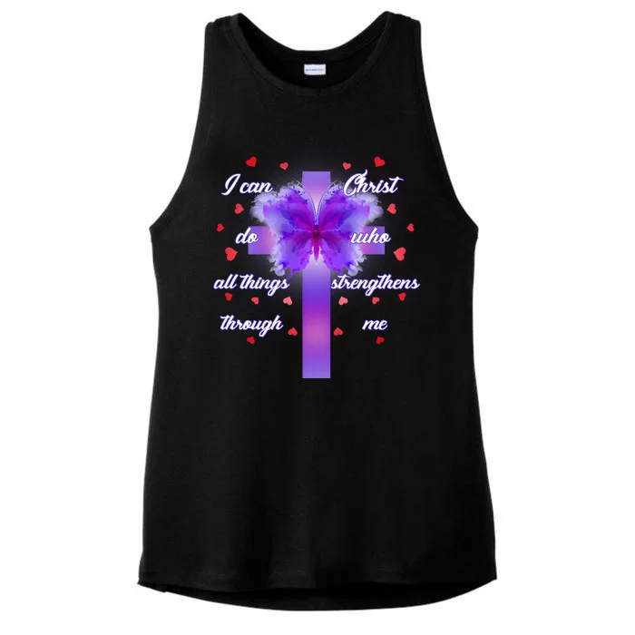 I Can Do All Things Through Christ Butterfly Cross Ladies Tri-Blend Wicking Tank