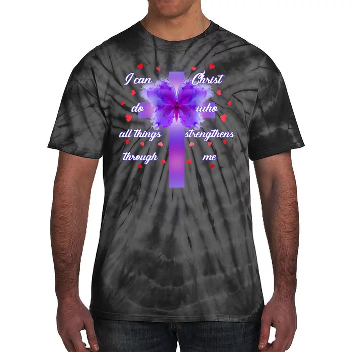 I Can Do All Things Through Christ Butterfly Cross Tie-Dye T-Shirt