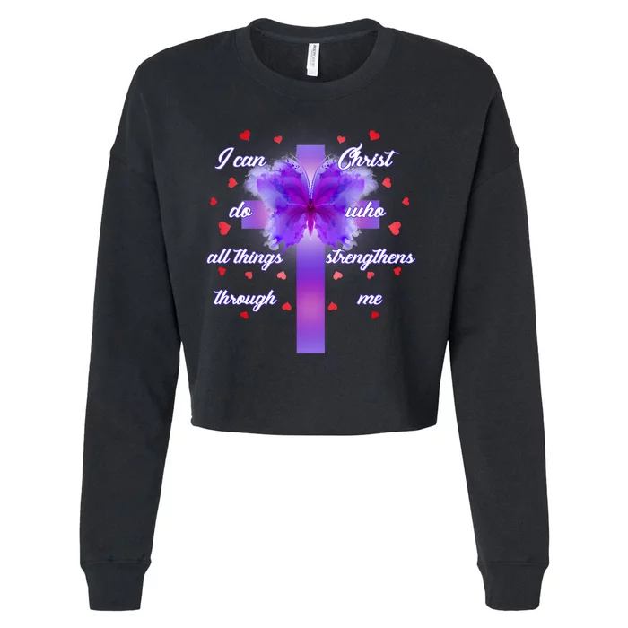 I Can Do All Things Through Christ Butterfly Cross Cropped Pullover Crew