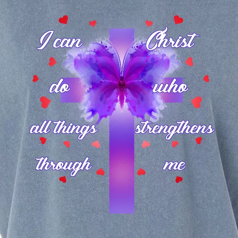 I Can Do All Things Through Christ Butterfly Cross Garment-Dyed Women's Muscle Tee