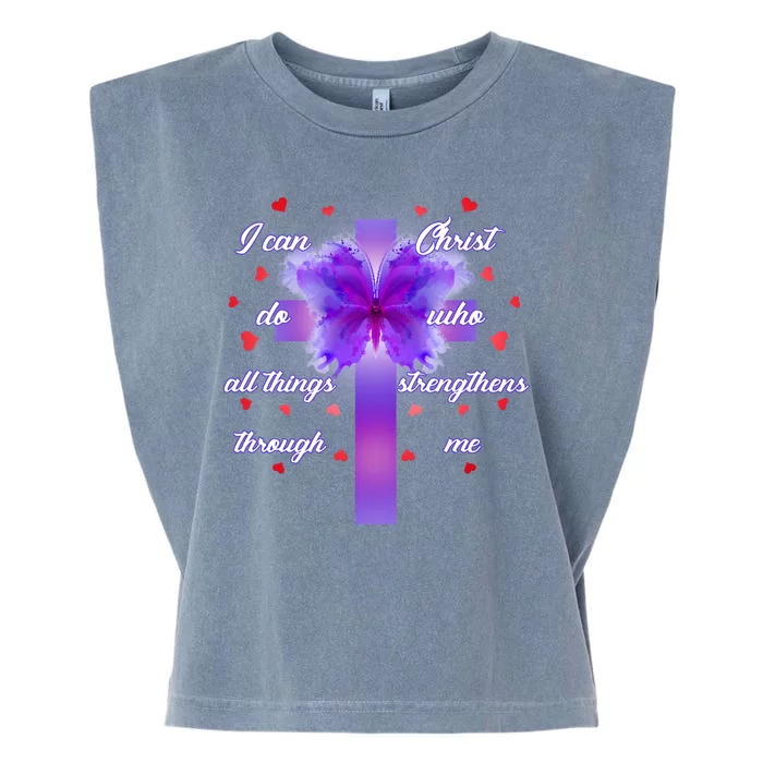 I Can Do All Things Through Christ Butterfly Cross Garment-Dyed Women's Muscle Tee