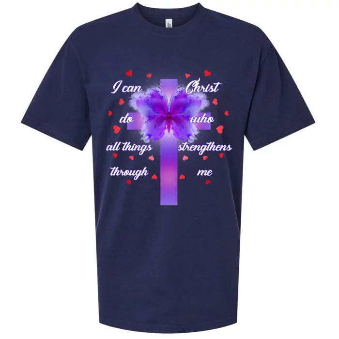 I Can Do All Things Through Christ Butterfly Cross Sueded Cloud Jersey T-Shirt