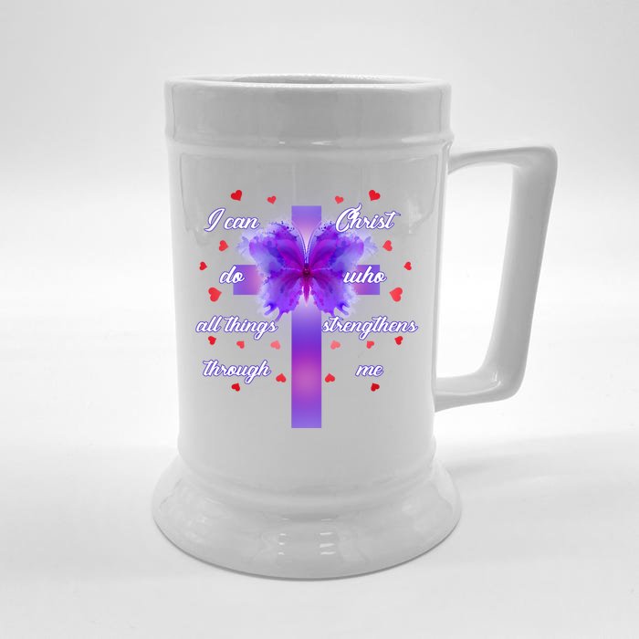 I Can Do All Things Through Christ Butterfly Cross Front & Back Beer Stein