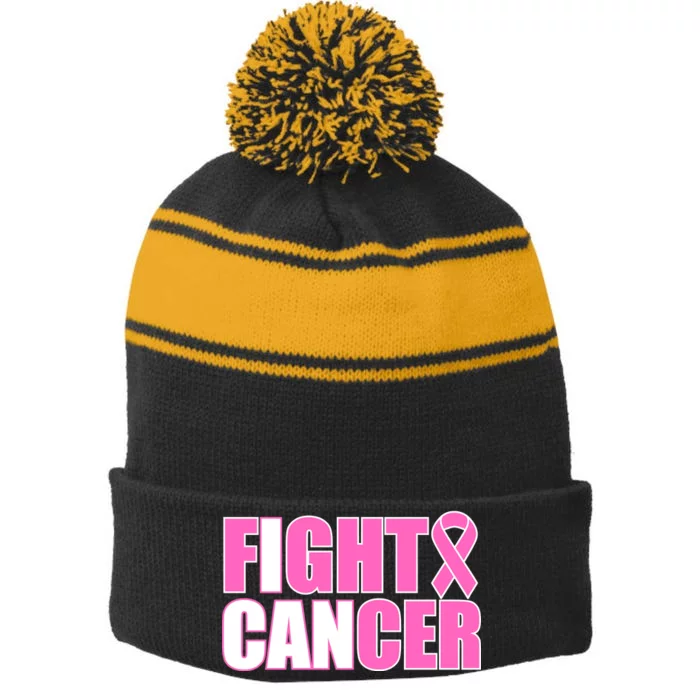 I Can Fight Cancer Breast Cancer Awareness Stripe Pom Pom Beanie