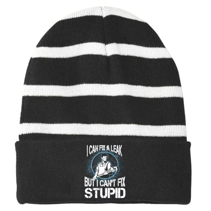 I Can Fix A Leak But Can't Fix Stupid Striped Beanie with Solid Band