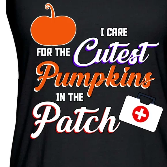 I Care For the Cutest Pumpkins In The Patch Halloween Nurse Ladies Essential Flowy Tank