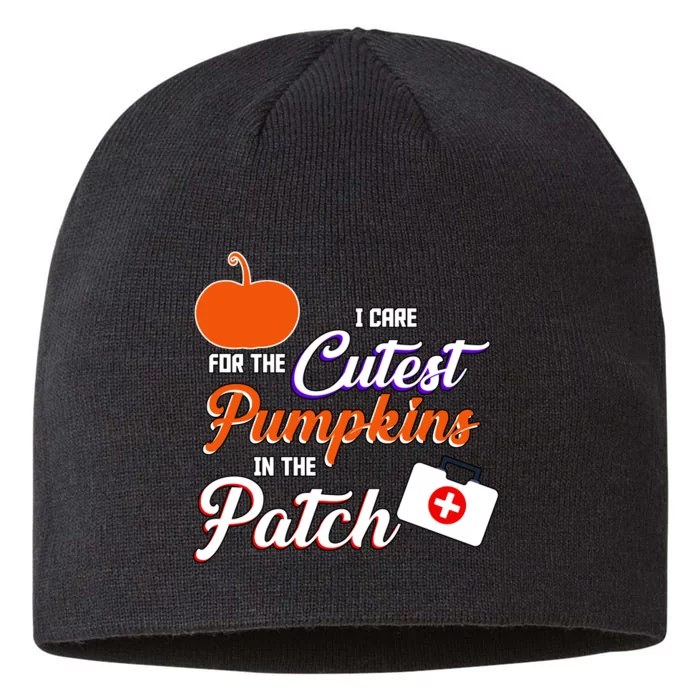 I Care For the Cutest Pumpkins In The Patch Halloween Nurse 8 1/2in Sustainable Knit Beanie