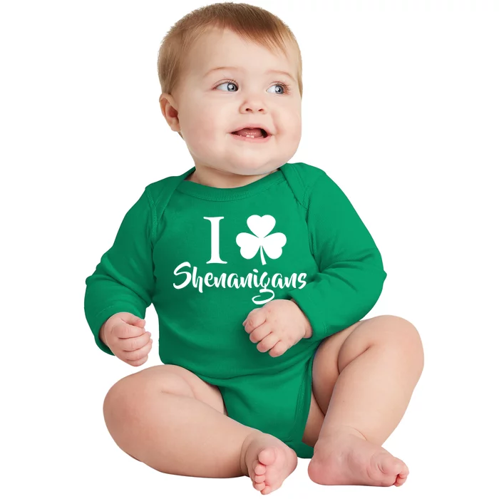 I Clover Shenanigans Irish Shamrock Baby Long Sleeve Bodysuit