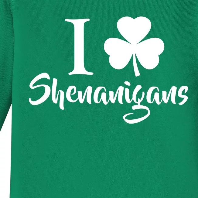 I Clover Shenanigans Irish Shamrock Baby Long Sleeve Bodysuit