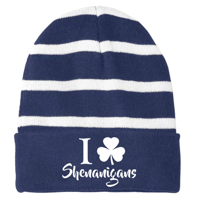 I Clover Shenanigans Irish Shamrock Striped Beanie with Solid Band