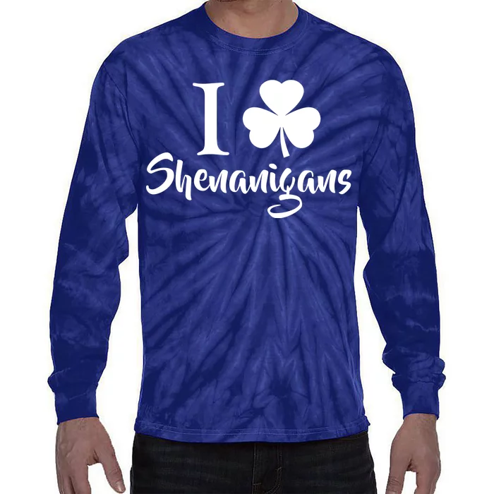 I Clover Shenanigans Irish Shamrock Tie-Dye Long Sleeve Shirt