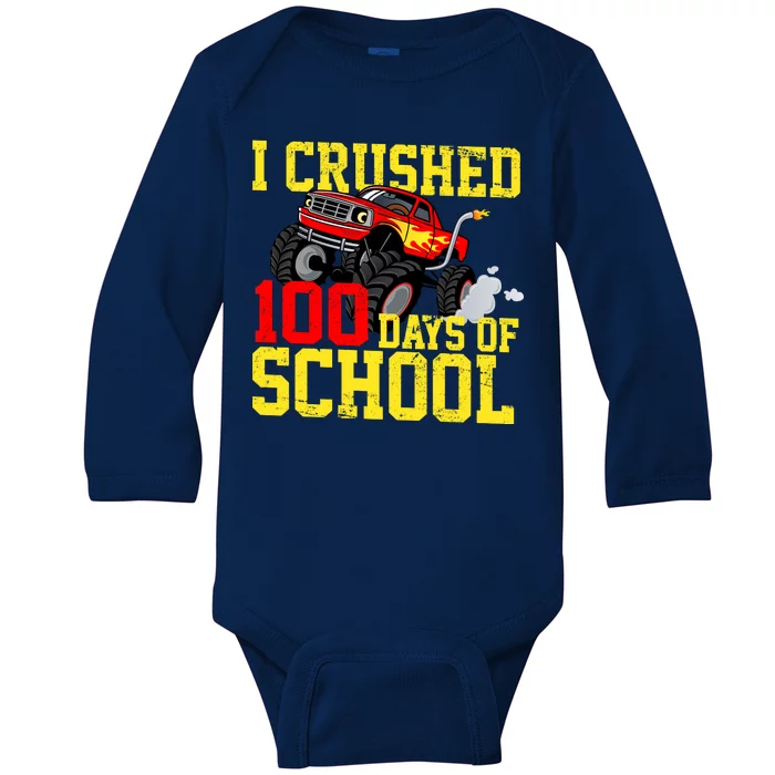 I Crushed 100 Days Of School Monster Truck Baby Long Sleeve Bodysuit