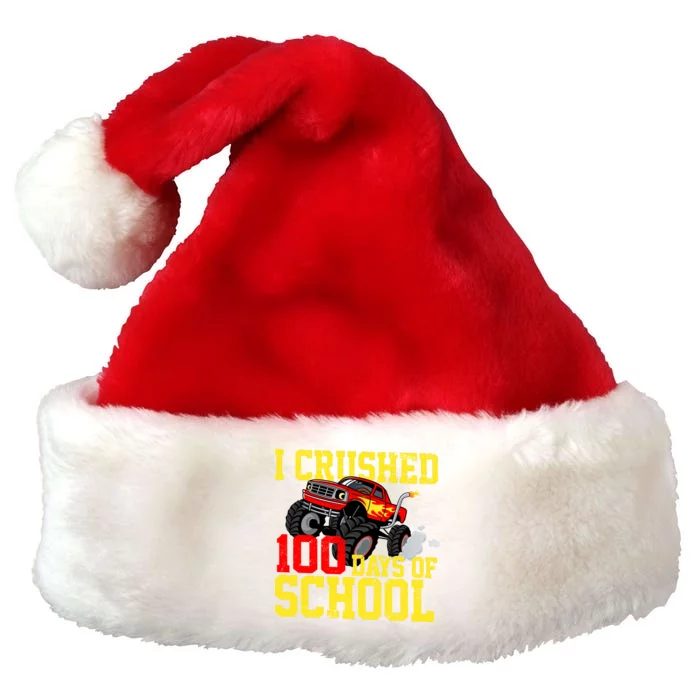 I Crushed 100 Days Of School Monster Truck Premium Christmas Santa Hat