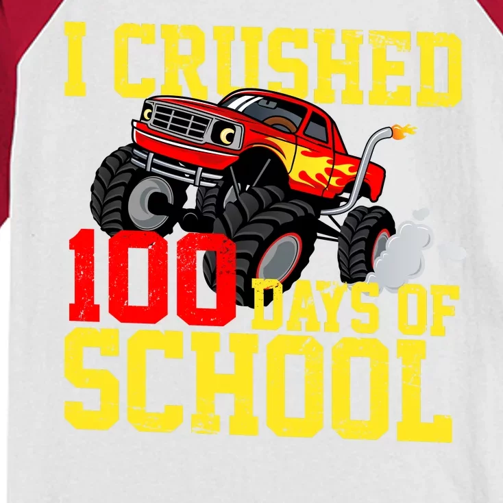 I Crushed 100 Days Of School Monster Truck Kids Colorblock Raglan Jersey