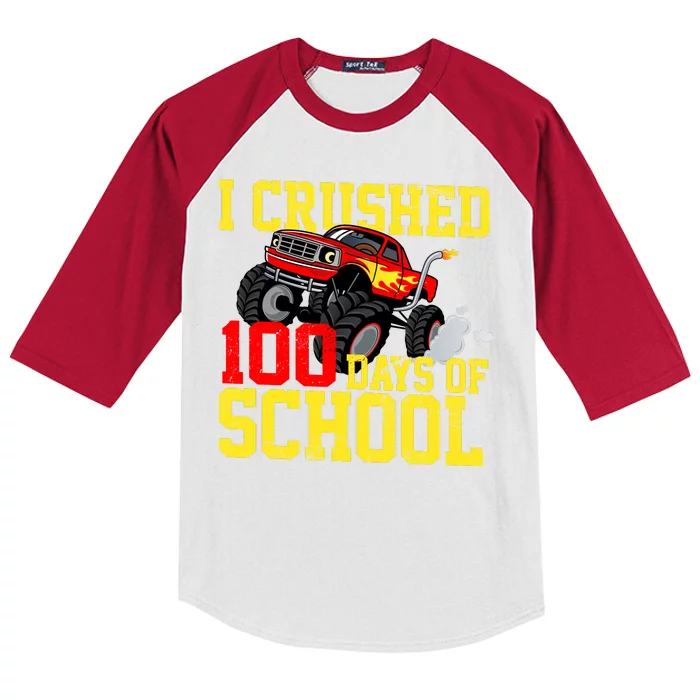 I Crushed 100 Days Of School Monster Truck Kids Colorblock Raglan Jersey