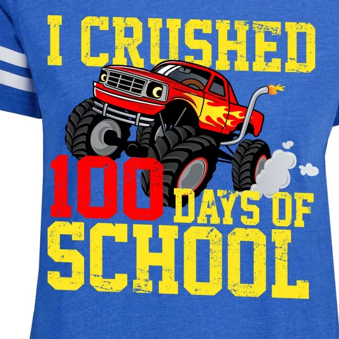 I Crushed 100 Days Of School Monster Truck Enza Ladies Jersey Football T-Shirt