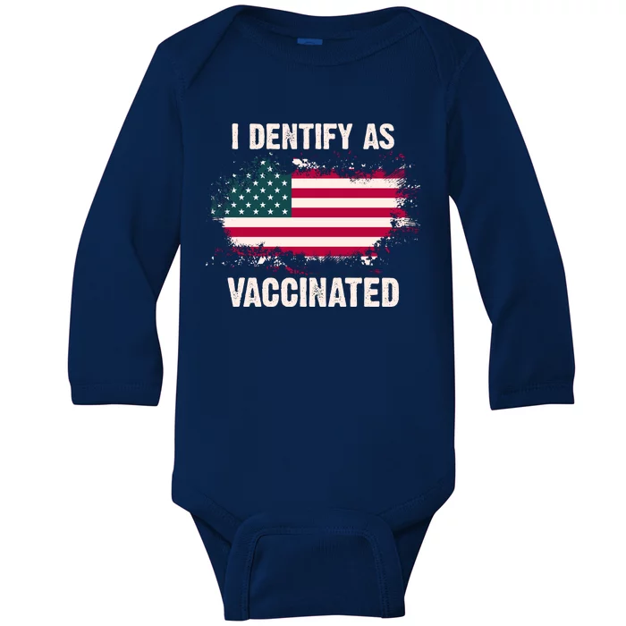 I Dentify As Vaccinated American Flag Baby Long Sleeve Bodysuit