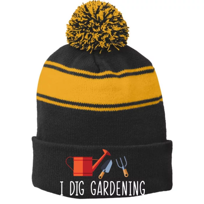 I Dig Gardening Stripe Pom Pom Beanie