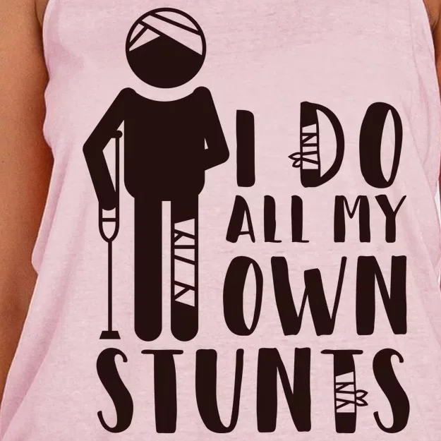 I Do All My Own Stunts Stick Figure Women's Knotted Racerback Tank