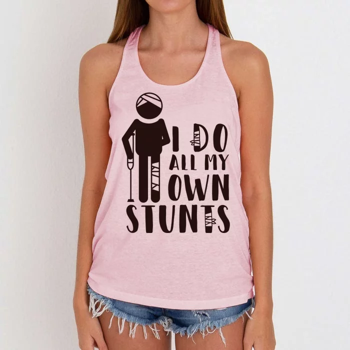 I Do All My Own Stunts Stick Figure Women's Knotted Racerback Tank