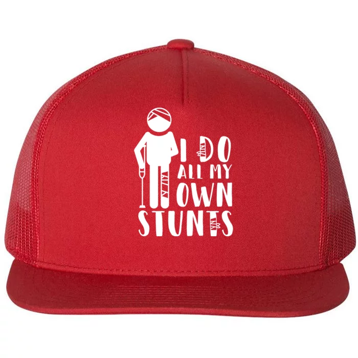 I Do All My Own Stunts Stick Figure Flat Bill Trucker Hat