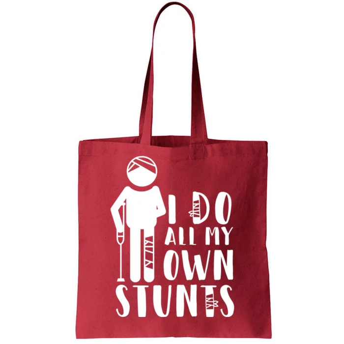 I Do All My Own Stunts Stick Figure Tote Bag